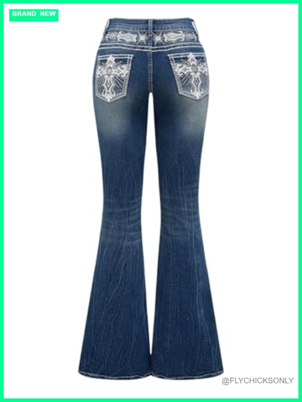 SOLY HUX Women's Bell Bottom Jeans Embroidery Y2K Stretch Flare Denim Pants